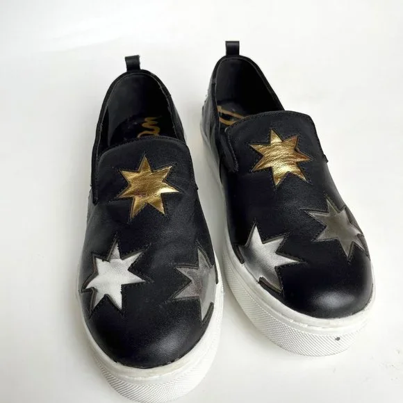 Sam Edelman Star Slip On Sneakers, Metallic Gold Silver Black, Size: 9, New! - Picture 3 of 7